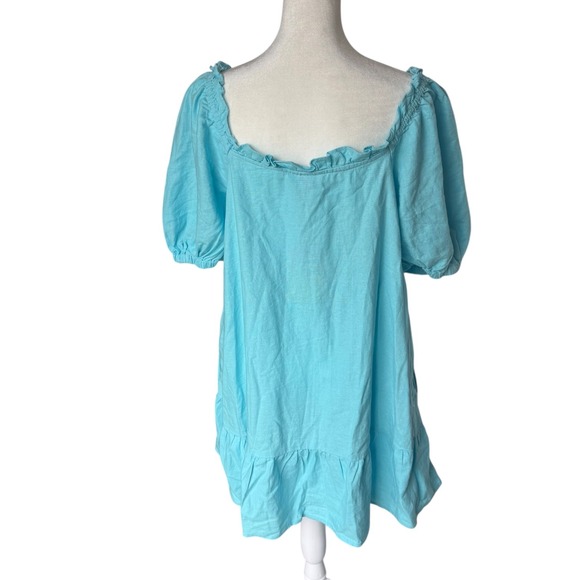 Stoney Clover Lane x Target Aqua Blue Linen Ruffle Button Front Mini Dress Small - Picture 4 of 10